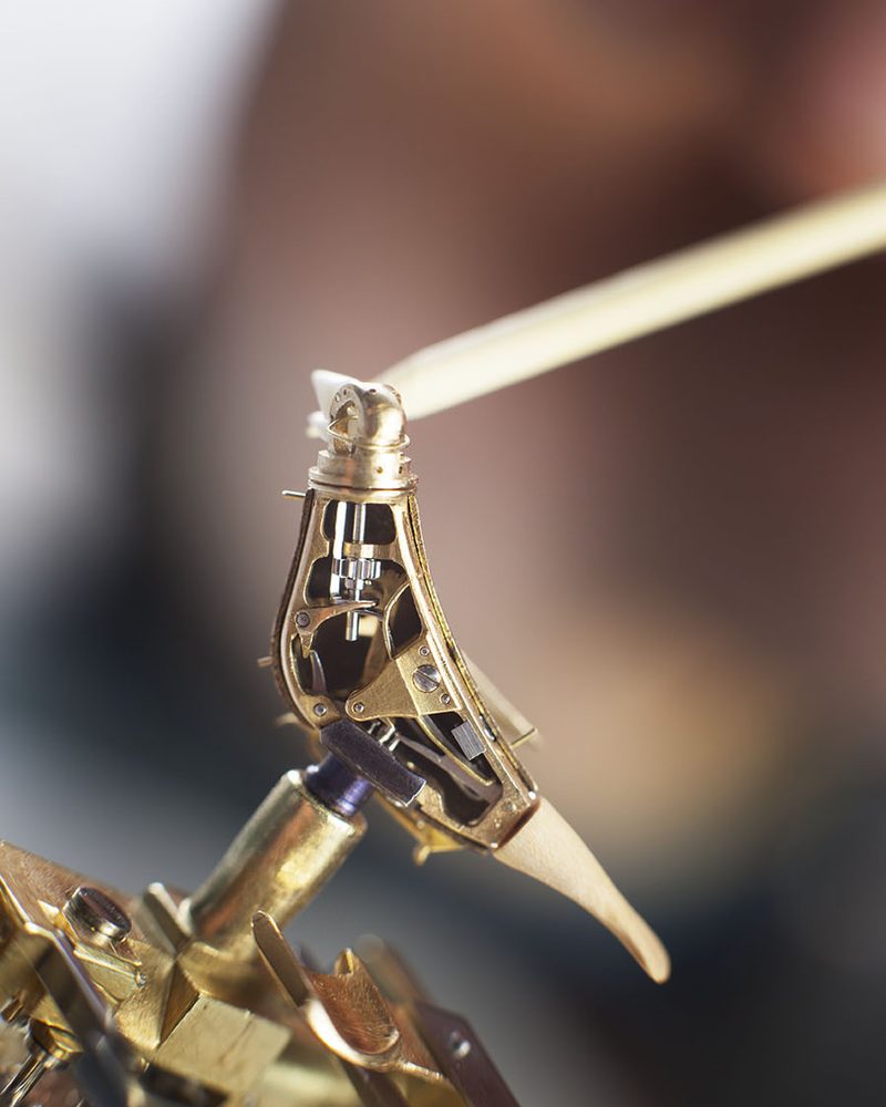 Detail of the mechanism of an automaton bird